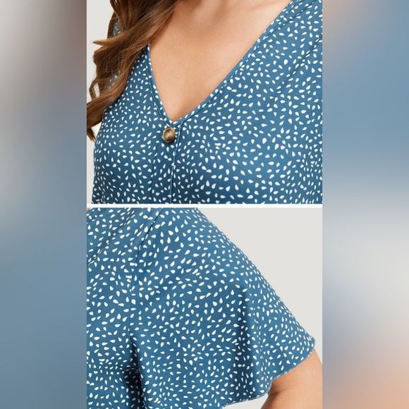 Water Drop Print Button Ruffled Dress - Picture 3 of 6